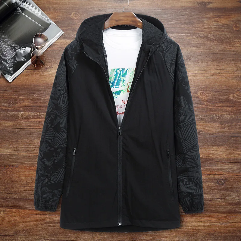 

Autumn Men Printing Sports Jacket Loose Coat Splicing Male Big Size Outerwear Plus Fat plus Clothes