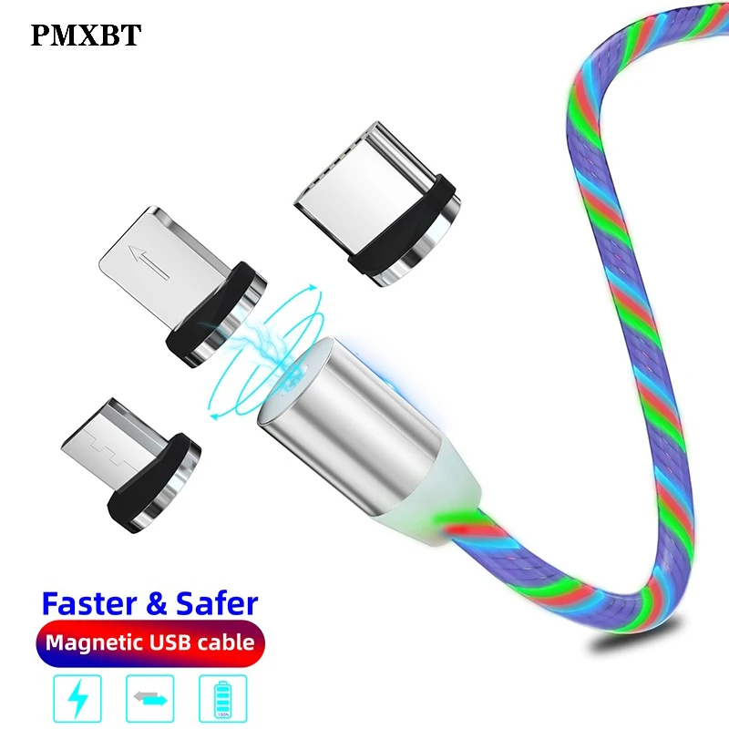 1 м светодиодный магнитный USB C кабели для iphone XS 3,0 type C с быстрой зарядкой type-C для samsung Xiaomi huawei кабель для передачи данных