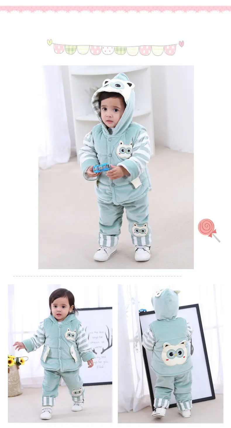 Комплект одежды для маленьких мальчиков, зимний теплый хлопковый жилет для новорожденных+ топ+ штаны, спортивные костюмы из 3 предметов для маленьких девочек, плотная Вельветовая одежда