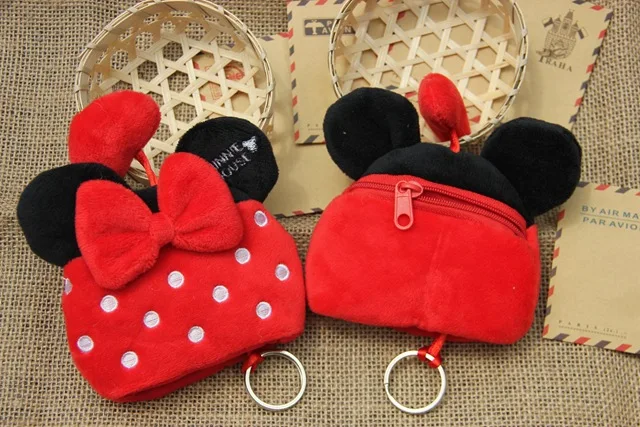 Милая плюшевая сумка для ключей с Микки и Минни, креативные детские кошельки на молнии для монет, мини кошелек для девочек, маленький мешочек, сумка для наушников