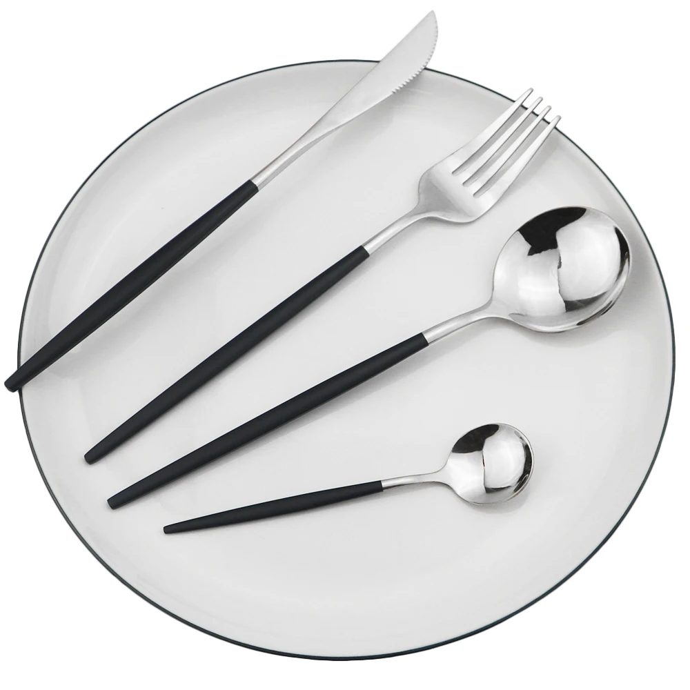 4Pcs Black Silver Серебряные столовые приборы набор 18/10 из нержавеющей стали набор столовых приборов нож Десертная Вилка чайная обеденная ложка набор кухонной посуды набор серебряных изделий - Цвет: 4Pcs Black Silver