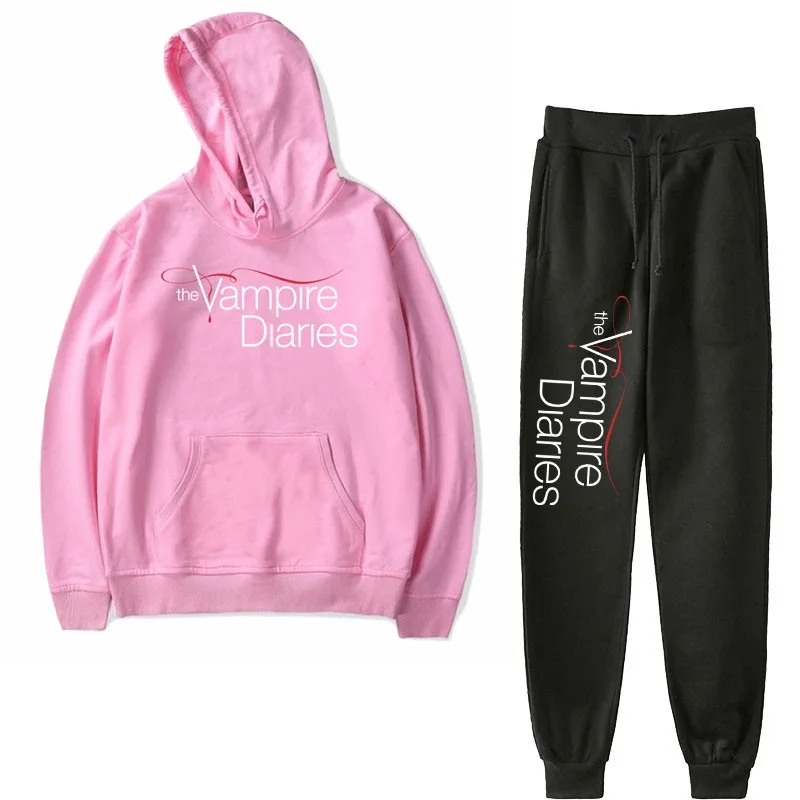 Fashion The Vampire Diaries Sweatshirt Pants Suit Women Men Print Hoodies Harajuku Tracksuit Hoodie Long Pants Causal Pullover 4