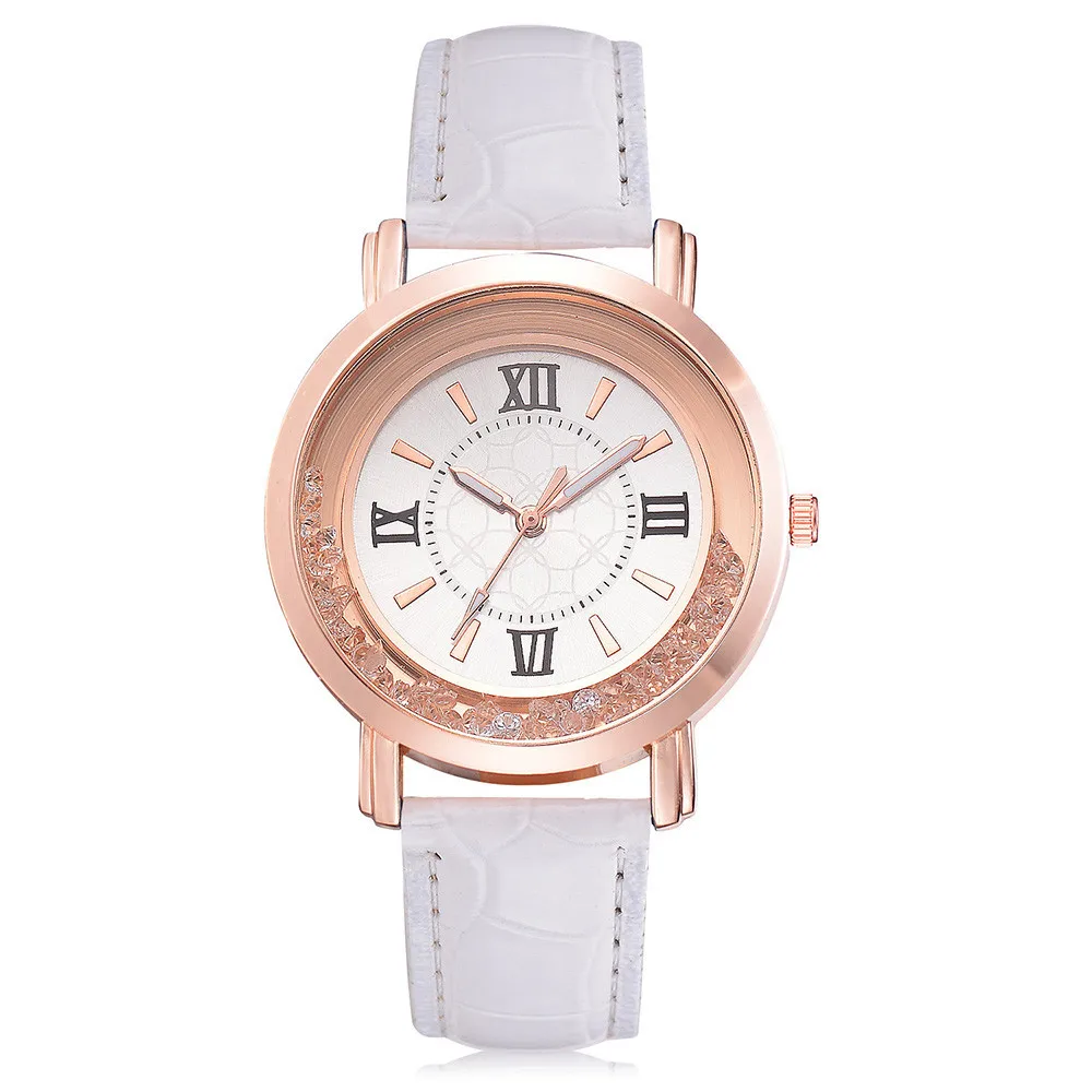 Новые женские часы кожаный браслет со стразами наручные Для женщин моды часы женские металлические аналоговые кварцевые часы, наручные часы с механизмом, детские часы - Цвет: White