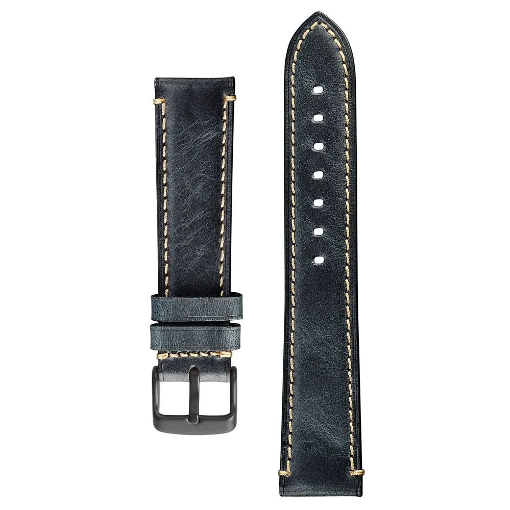 Anbeer Genuine Leather Watch Strap 18mm 20mm 22mm 24mm Saddle Business Pilot Style Watch Band for Men Replacement Watchband - Цвет ремешка: Dark Blue