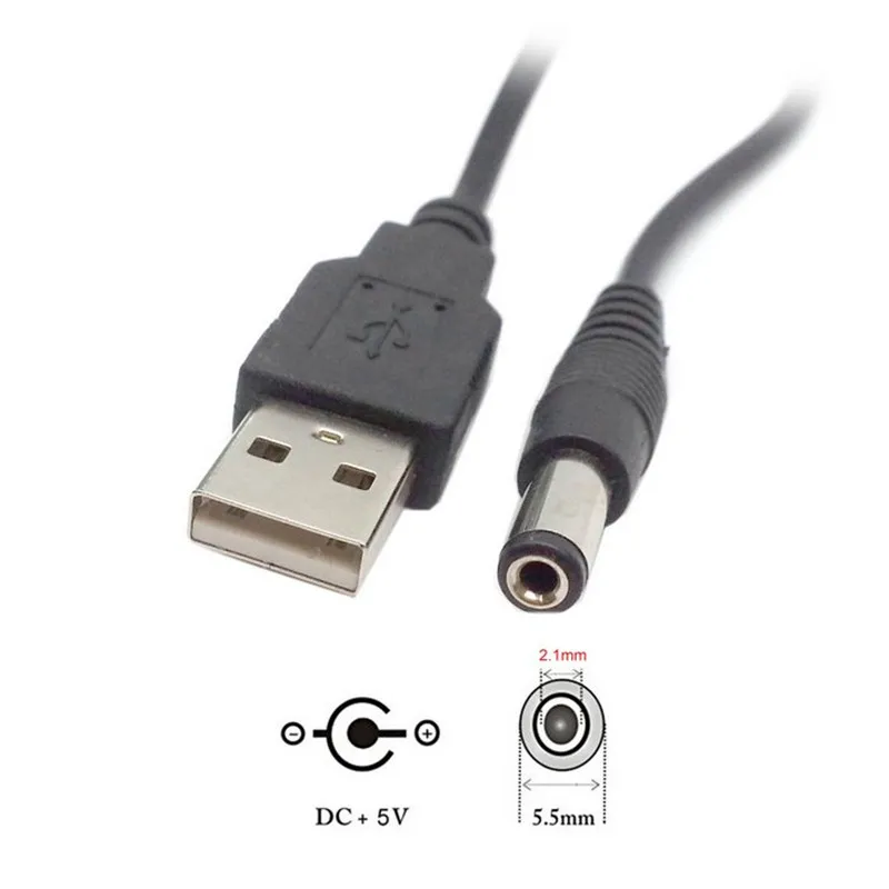 1m Durable Length 3A USB to 5.5 x 2.1mm DC Power Plug Cable