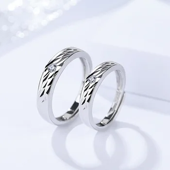 

Genuine S925 sterling silver couple ring creative retro Japanese and Korean version zircon opening adjustable elegant ring