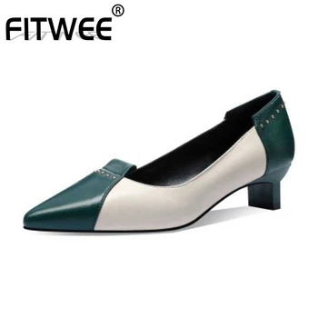 

FITWEE Genuine Leather Women Pumps Mixed Color Shoes Women Pointed Toe High Quality Ladies Pumps Footwear Size 33-40