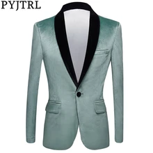 PYJTRL Мужская мода осень Бирюзовый Цвет шаль нагрудные бархатный блейзер Slim Fit пиджак Свадебный Жених сценический певец Пром костюм