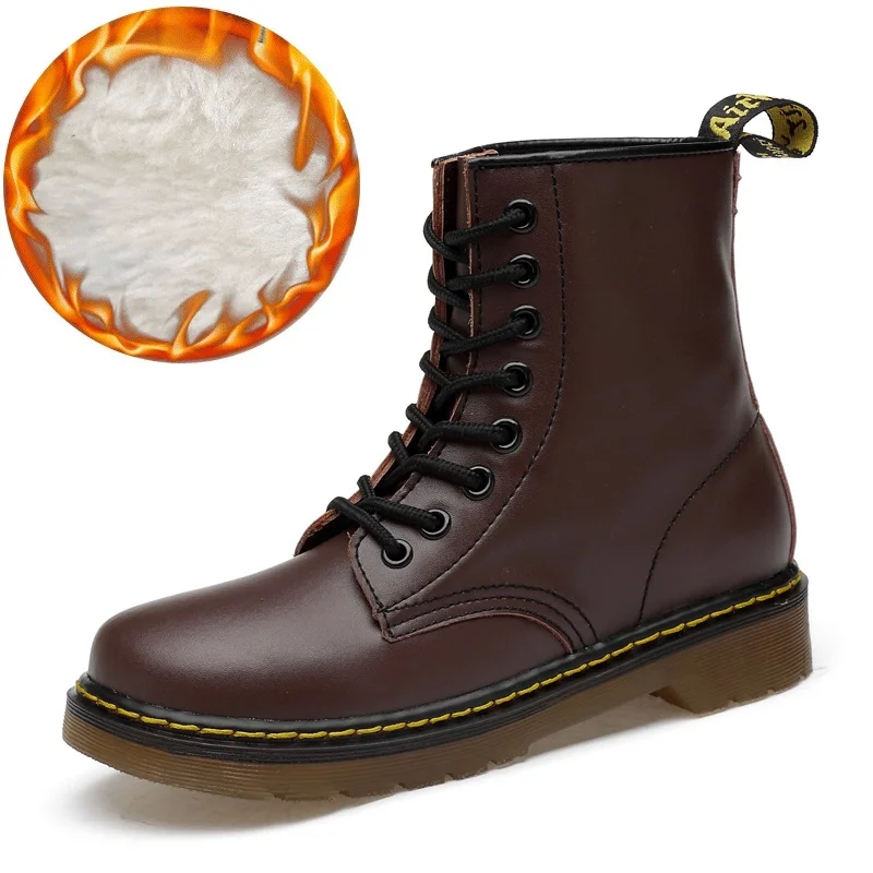 Новые мужские ботинки на шнуровке мужская обувь мотоциклетные ботинки для взрослых Теплые ботильоны зимняя обувь мужская обувь размера плюс 47 48 - Цвет: brown cotton