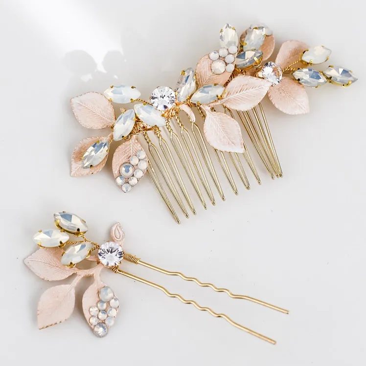 hair comb pin Расческа для волос ручной работы с опалом и кристаллами Свадебная заколка свадебный головной убор Женские аксессуары для украшения волос - Окраска металла: hair comb pin