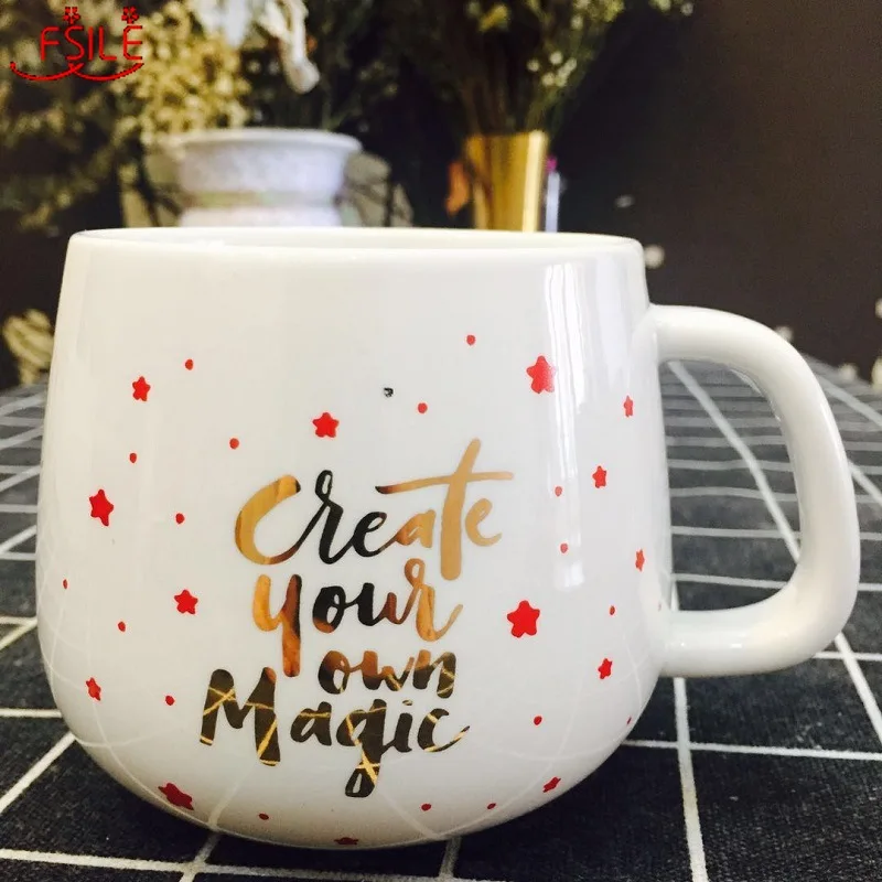 

FSILE 400ml Creative Ceramic Coffee Mug Office Business Cupteacup Travel Coffee Mug Personality Couple Coffee Cup gift mugs