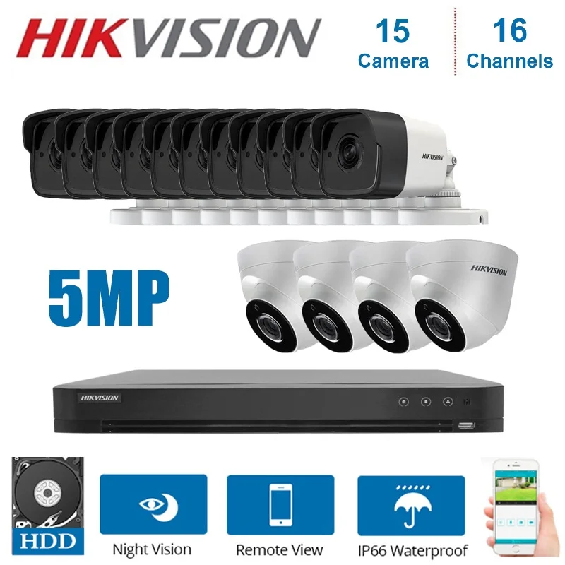 Hikvision 16CH DVR видеонаблюдение и гибридный 15 piece 5MP 4 в 1 CVI/TVI/AHD/CVBS комплект системы