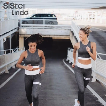 

Sisterlinda Striped Backless Fintness Tracksuit Set Women Slim Sexy Crop Tops High Waist Leggings Pants Workout Suit Set Mujer