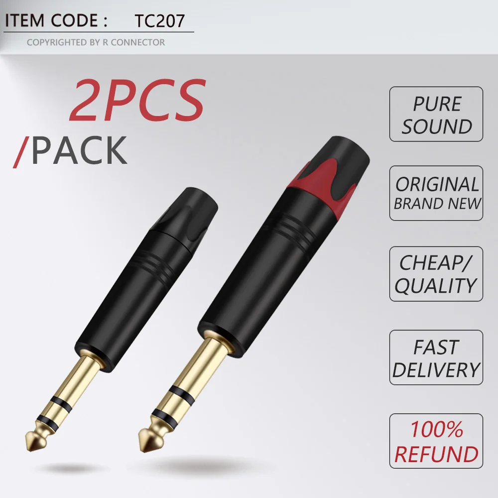 Conector macho estéreo de 3 polos, conector de de aluminio, Latón chapado en oro, 6,35 pulgadas, 1/4 MM, 2 uds. - AliExpress