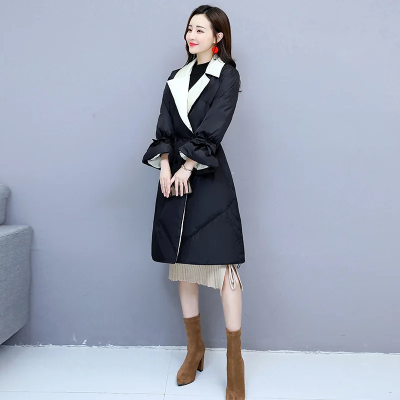 

New Style Elegant Slim Fit Slimming Cotton Overcoat 2018 Winter Trend of Fashion Elegant Fold-down Collar Mid-length Cotton-padd