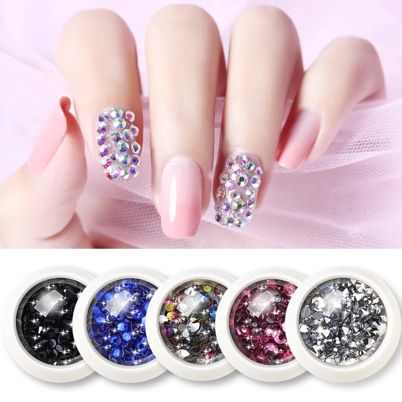1 Box Nail Rhinestones Red Colorful Flat Bottom Mixed Size Nail Art Beads DIY Manicure 3D Nail Art Decorations 30 Colors