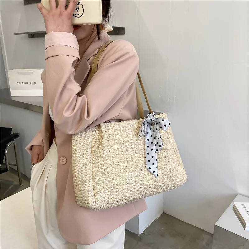 Fashion Women Summer Straw Large Tote Bag Beach Casual Shoulder Bag Handbag Lady Daily Basket Storage Shopping bag