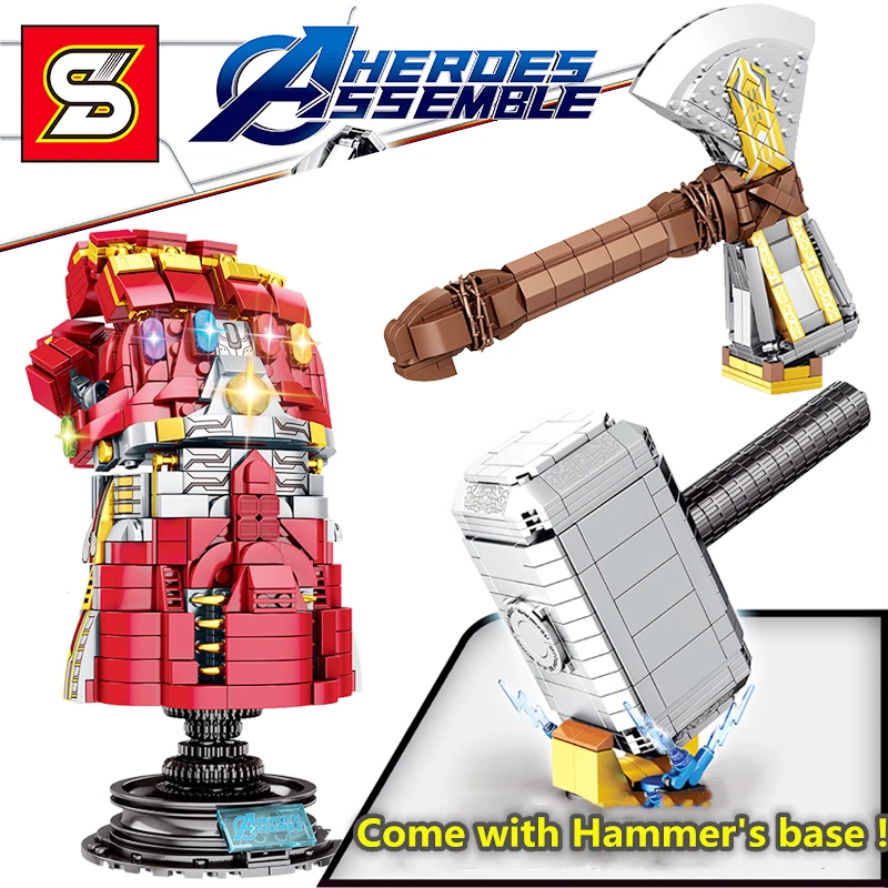 

Compatible legoed avenger 4 Infinity stone Gauntlet Marvel super hero building block sets Thor Quake Hammer modle storm breaker