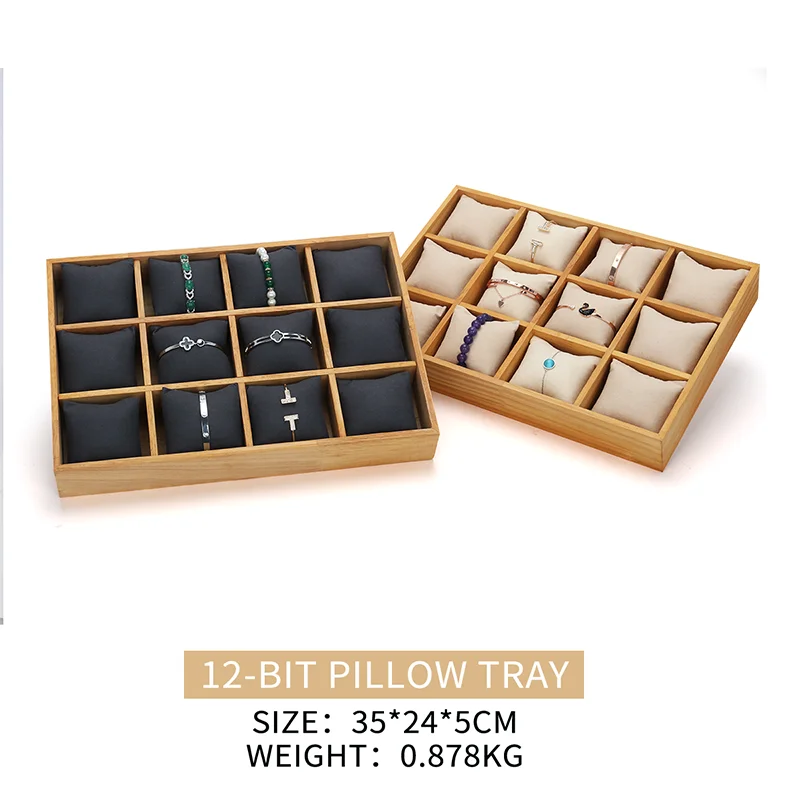 New Solid Wood 12 Grid Pillow Female Bracelet Display Trays For Earring Pendent Wedding Ring Watches Showcase Jewellery Holder