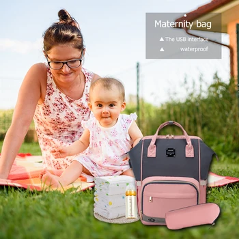 

Mummy Maternity Nappy Bag Backpack Nursing Bag Large Capacity Travel w/USB Port Shoulder School Bags Cute Knapsack