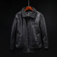 Зимняя Толстая летная куртка из искусственной кожи с меховым воротником, Мужская Черная куртка-бомбер с вышивкой, верхняя одежда