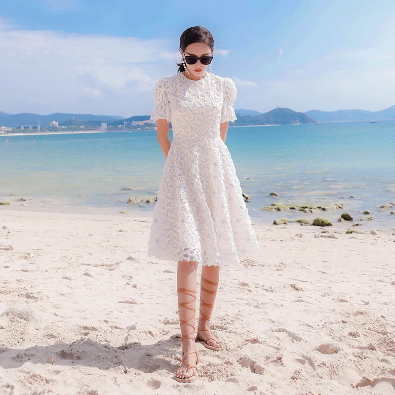 New temperament leak back fairy long posed sequins on the three dimensional flower bud silk dress | Женская одежда