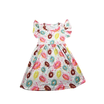 

hot sale summer wholesale flutter sleeves color doughnut pattern girl's dress