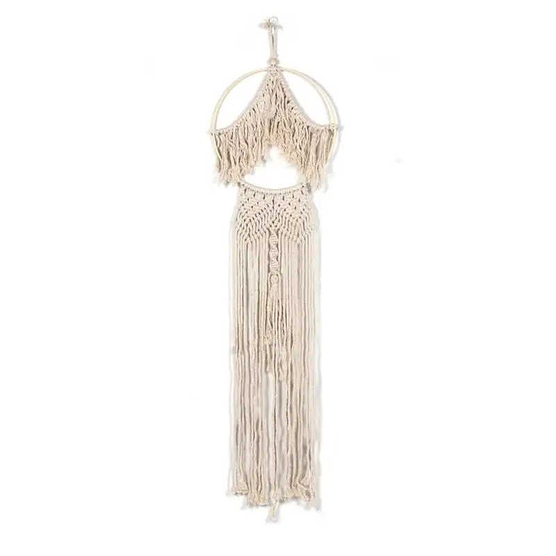 1pc Round Bamboo Ring Tassel Tapestry Wall Pendant Nordic Weaving DIY Handmade Bohemian Living Room Decoration(Beige) | Дом и сад