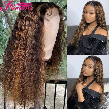 

Curly 13x6 Lace Front Human Hair Wigs Highlight Honey Blonde 360 Lace Frontal Wig Pre Plucked Brazilian Remy Ombre Closure Wig