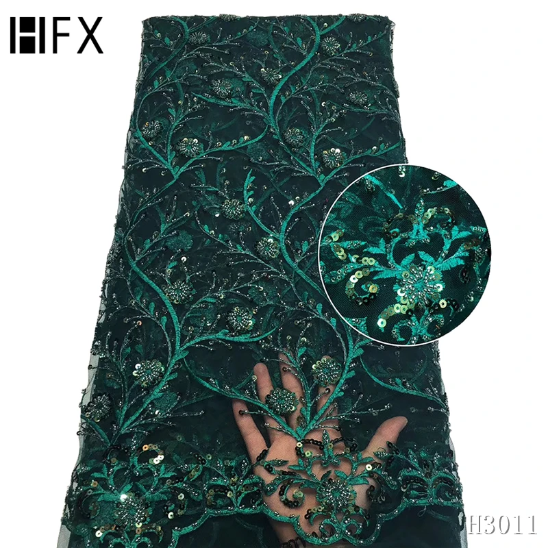 HFX Бургундия Цвет бисером кружево ткань Afircan Роскошные блесток вышитые тюль чистая ткань с бисером для свадебное платье F2830