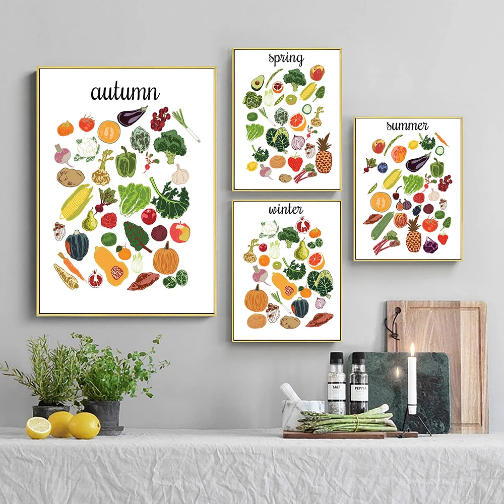 

Nursery Botanical Educational Poster Seasonal Food Chart Diagram Wall Art Canvas Painting Kitchen Picture Living Room Home Decor
