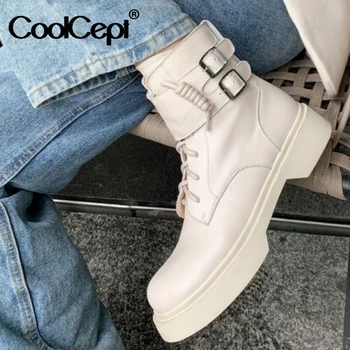 

CoolCept Women Ankle Boots Real Leather Buckle Women Winter Autumn Short Boots Cool Fashion Shoes Woman Footwear Size 33-40