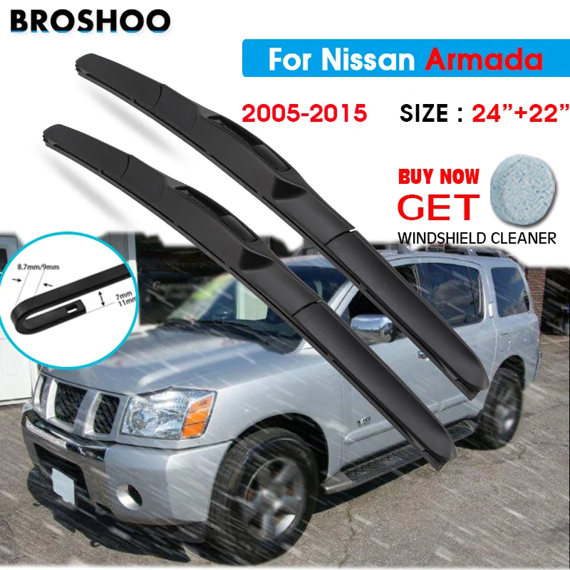 

Car Wiper Blade For Nissan Armada 24"+22" 2005-2015 Windscreen Windshield Wipers Blades Window Wash Fit U Hook Arms