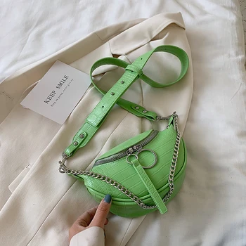 

FANTASY 2020 New 4 Color Stone Crocodile Pattern Fashion Chest Bag For Women Punk Metal Chain Shoulder Crossbody Bag Lady Travel
