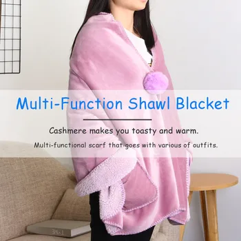 

Multi-function Women Cape Blanket Soft Flannel Fashion Solid Color Wearable Lazy Shawl Blanket with Button Thick Warm Winter Mat