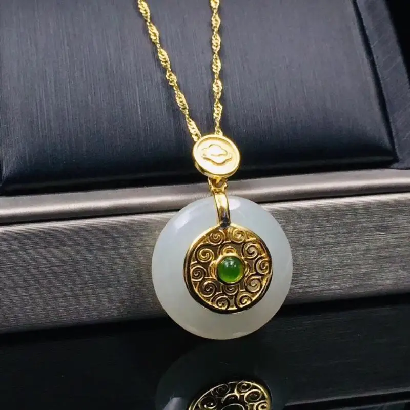 (Hetian) нефрита белый нефрит кольцо целлюлозы кулон ожерелье в китайском стиле
