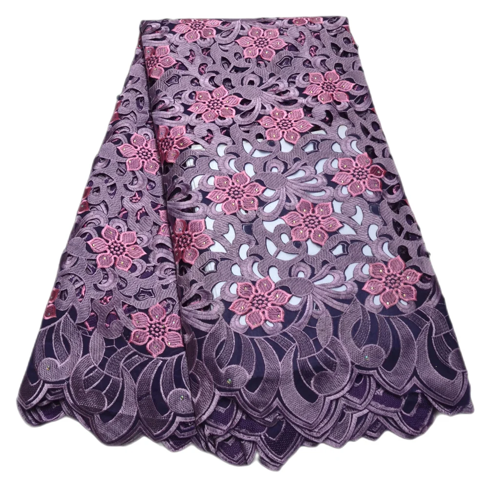 Purple high quality big african party lace fabric 2025 embroidered swiss voile lace for big occasion Nigeria clothes 89718