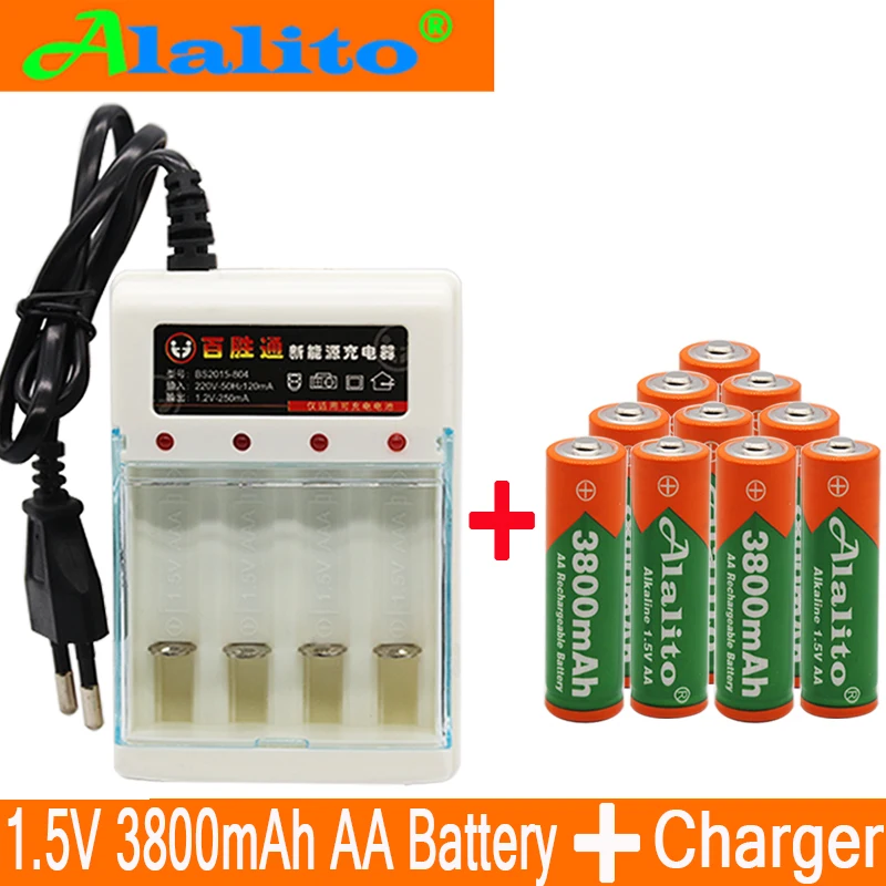 Бренд AA перезаряжаемая батарея 3800mah 1,5 V Новая Щелочная перезаряжаемая батарея для led светильник игрушка mp3 с зарядным устройством