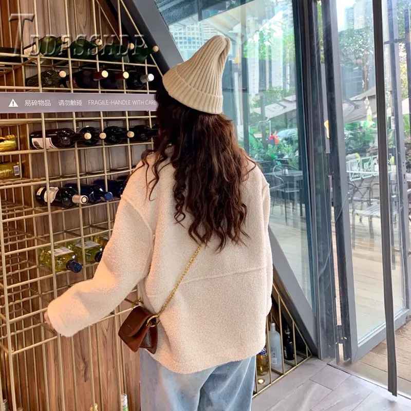 Winter New Korean Loose Women Coat Thick Preppy Style Imitation Lambswool Fashion Female Outwear