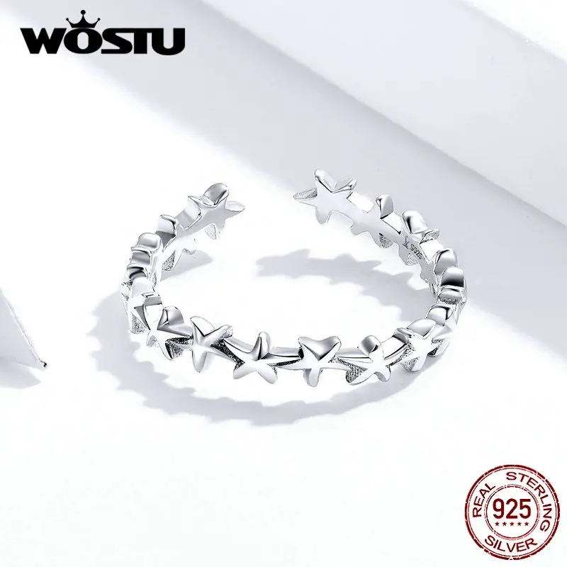 WOSTU, настоящее 925 пробы, Серебряное веселое кольцо с морской звездой для женщин, для свадьбы, помолвки, регулируемое открытие, праздничная бижутерия с кольцами CQR607