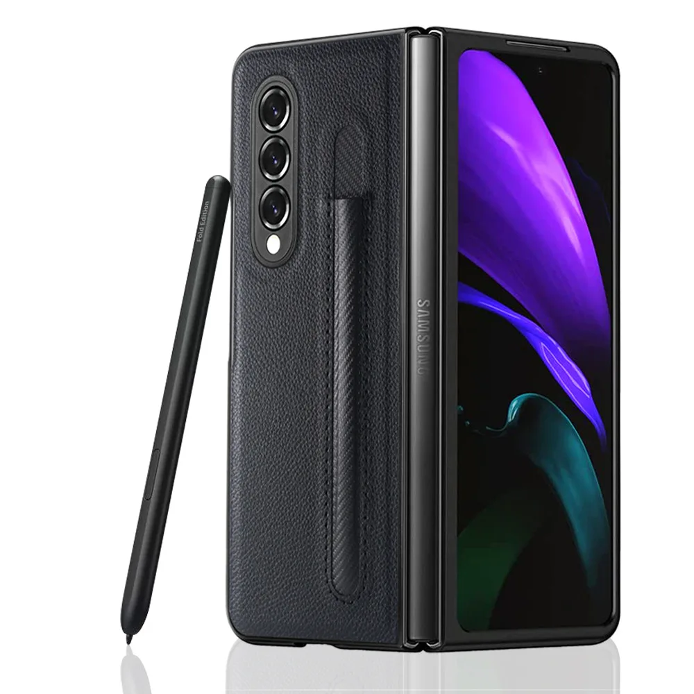 Модный кожаный чехол с рисунком личи для Samsung Galaxy Z Fold 3 PU + PC противоударные