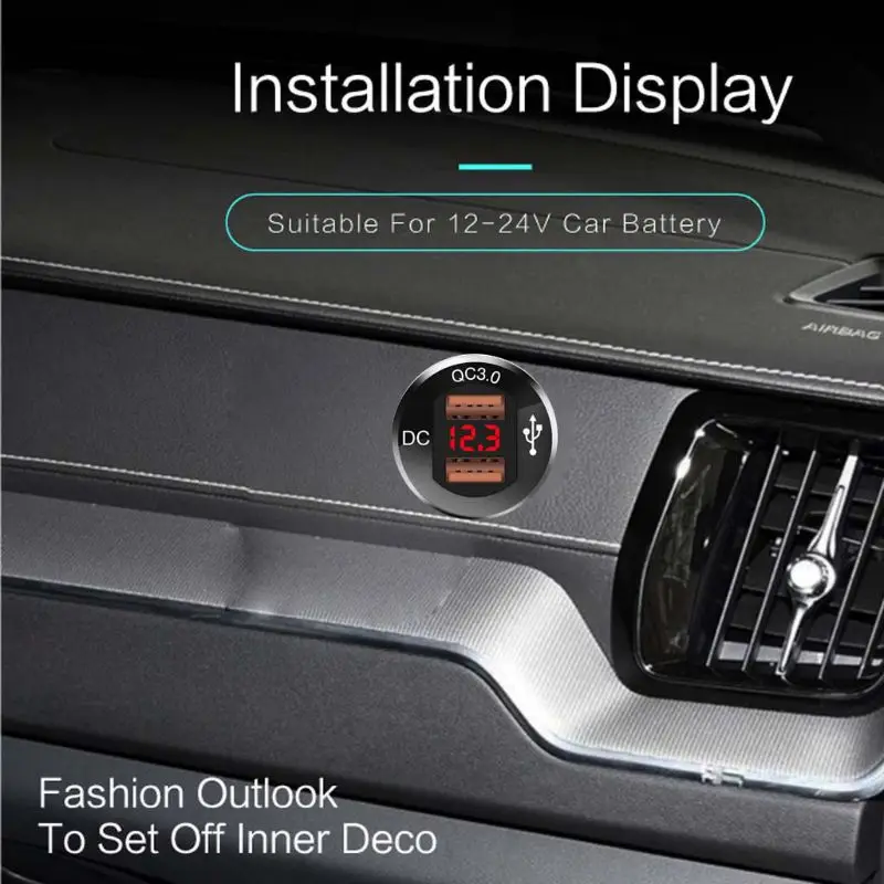 12 V/24 V металла Водонепроницаемый двойной QC3.0 USB адаптер для быстрого автомобильного Зарядное устройство Мощность выходной вольтметр