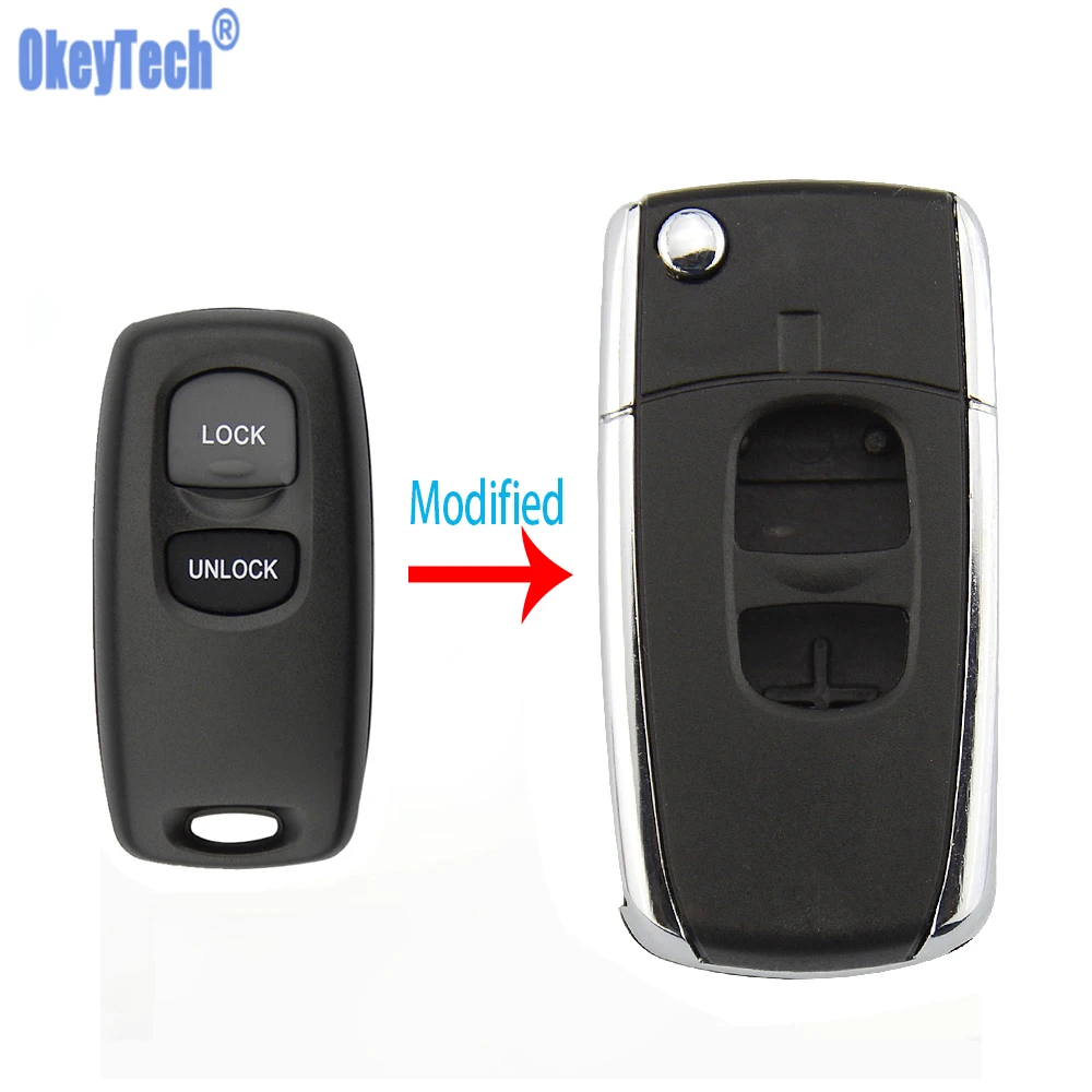 OkeyTech Folding Replacement Remote Car Key Shell For Mazda 2 3 6 323 626 Fob Blank Updated Cover Case Uncut Blade Buttons | Автомобили и