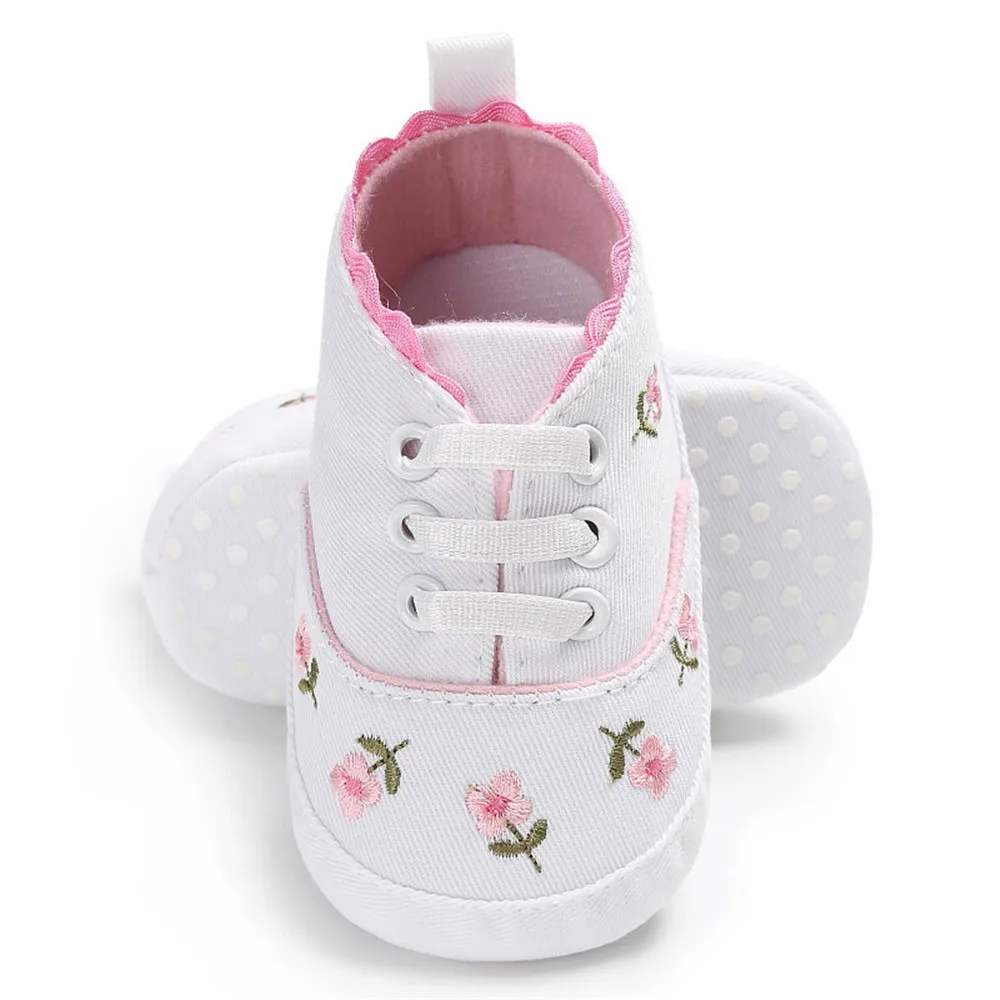 Pudcoco Cute Baby Girl Crib Shoes Newborn Flower Embroidery Soft Sole Prewalker Sneakers