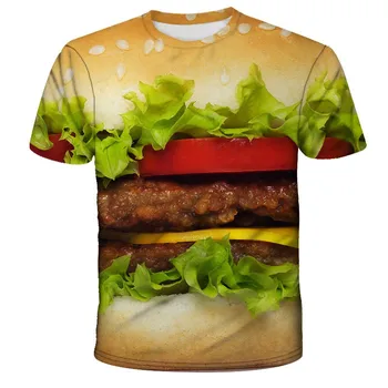 

2020 men 3D food Burger Fries Pizza Hot dog Noodles print Personalized shirt popular O-Neck New men's funny T-shirt