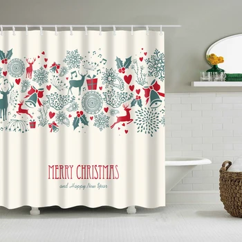 

Christmas Shower Curtain Elk Snowflake Bath Accessories With 12 Hooks Waterproof Polyester Fabric Xmas New Year Bathroom Decor