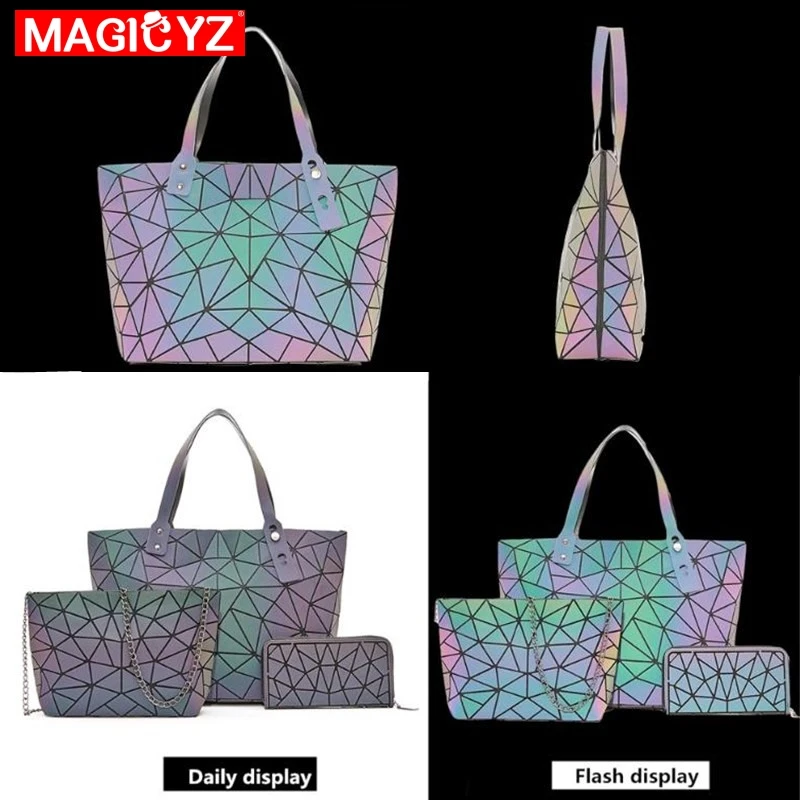 Набор сумок через плечо для женщин модная светящаяся сумка дамские сумки для покупок голографические геометрические кошельки и сумочки