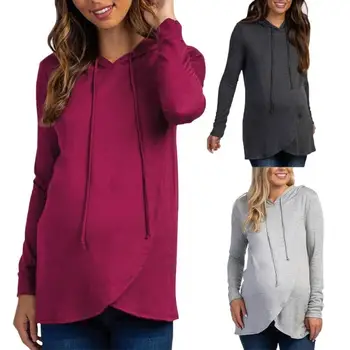 

Casual Women Breastfeeding Hoodies Ladies Patchwork Solid Long Sleeve Cross Maternity Clothes Women Slim Cotton Pullover