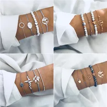 Wukalo 4 шт./компл. новые богемные в виде ракушки карта браслет с черепахами комплект в стиле ретро с геометрическим принтом, массивные женские Модные украшения