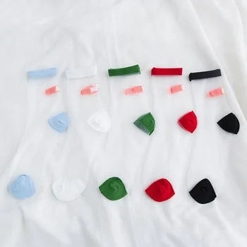 

Japanese Summer Women Transparent Crystal Lace Socks Stretch Band Aid OK Crystal Sock Japan Glass Card Silk Art Socks